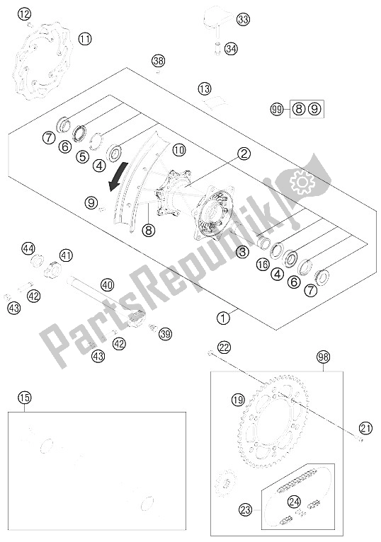 All parts for the Rear Wheel of the KTM 300 XC Europe USA 2016