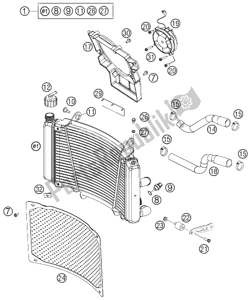 All parts for the Cooling System of the KTM 450 Rally Factory Replica Europe 2011