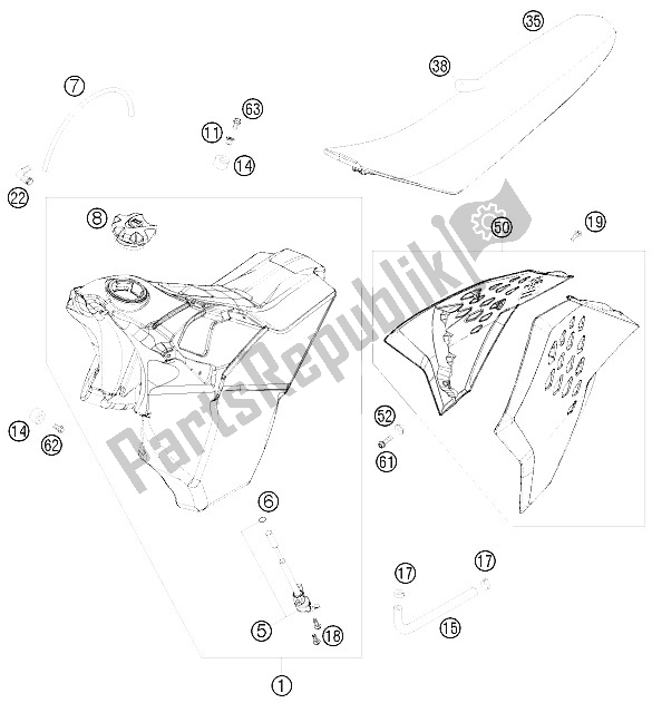 All parts for the Tank, Seat, Cover of the KTM 250 XCF W South Africa 2008