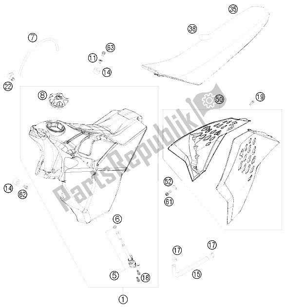 Toutes les pièces pour le Réservoir, Siège, Couverture du KTM 250 XCF W South Africa 2009