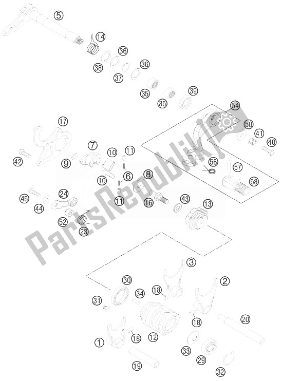 All parts for the Shifting Mechanism of the KTM 125 EXC Europe 2013