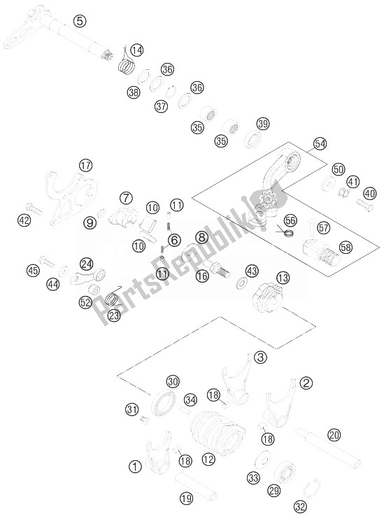 All parts for the Shifting Mechanism of the KTM 125 SX USA 2014