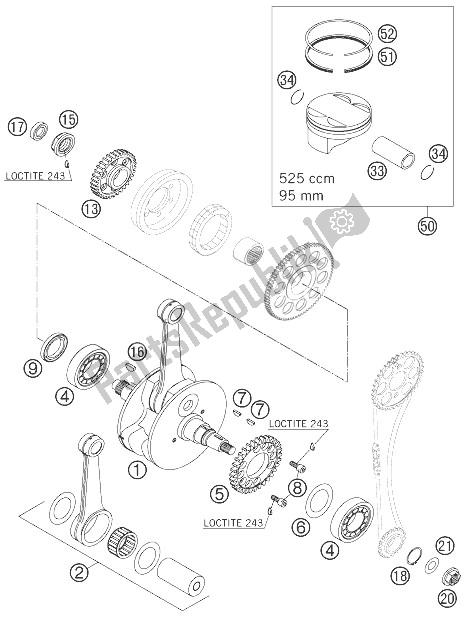 Toutes les pièces pour le Vilebrequin, Piston du KTM 525 EXC Racing Europe 2007