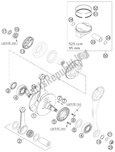 All parts for the Crankshaft, Piston of the KTM 525 XC W USA 2007