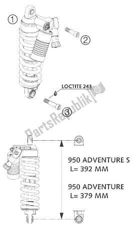 Todas as partes de Amortecedor Wp Lc8 do KTM 950 Adventure Orange LOW Europe 2004