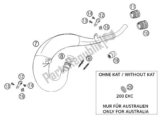 Tutte le parti per il Scarico 125-200 2001 del KTM 200 EXC Australia 2001