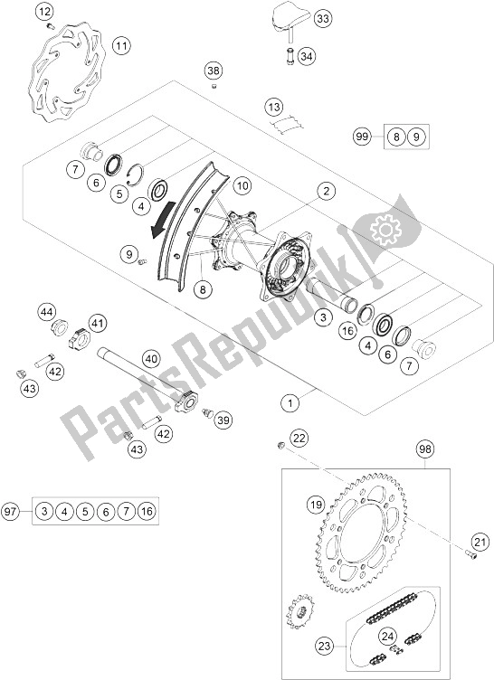 Toutes les pièces pour le Roue Arrière du KTM 125 EXC Europe 2016