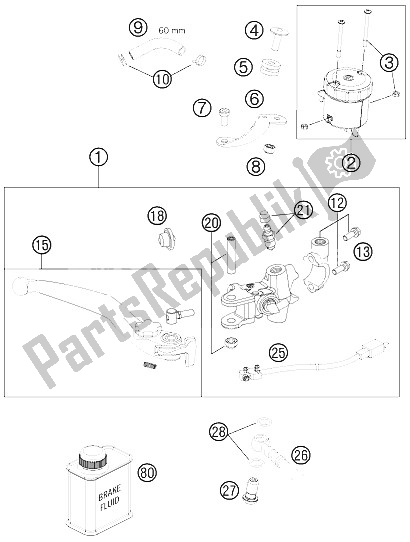 All parts for the Hand Brake Cylinder of the KTM 990 Superm T Orange ABS Australia United Kingdom 2012