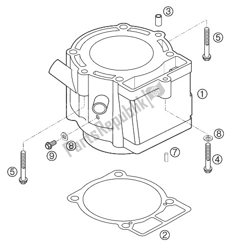 All parts for the Cylinder 250/450 Exc of the KTM 250 EXC Racing United Kingdom 2003