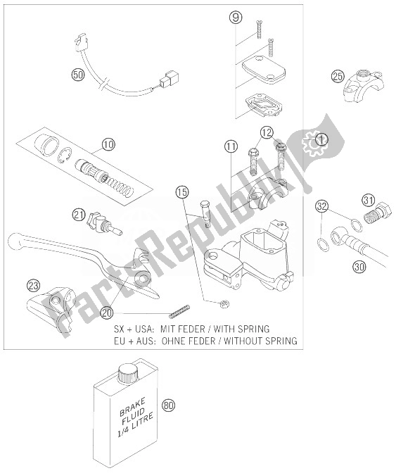 All parts for the Hand Brake Cylinder of the KTM 400 EXC Racing Europe 2007