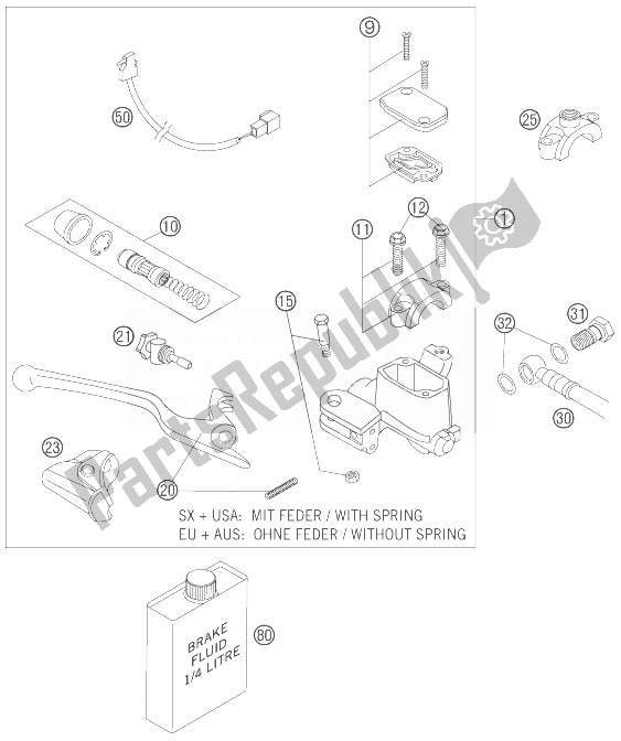 All parts for the Hand Brake Cylinder of the KTM 450 EXC USA 2007