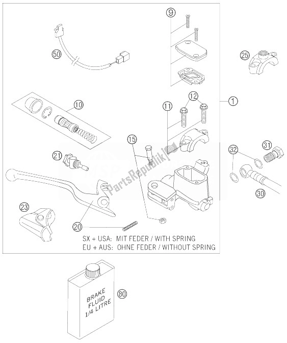 All parts for the Hand Brake Cylinder of the KTM 525 EXC Racing SIX Days Europe 2007