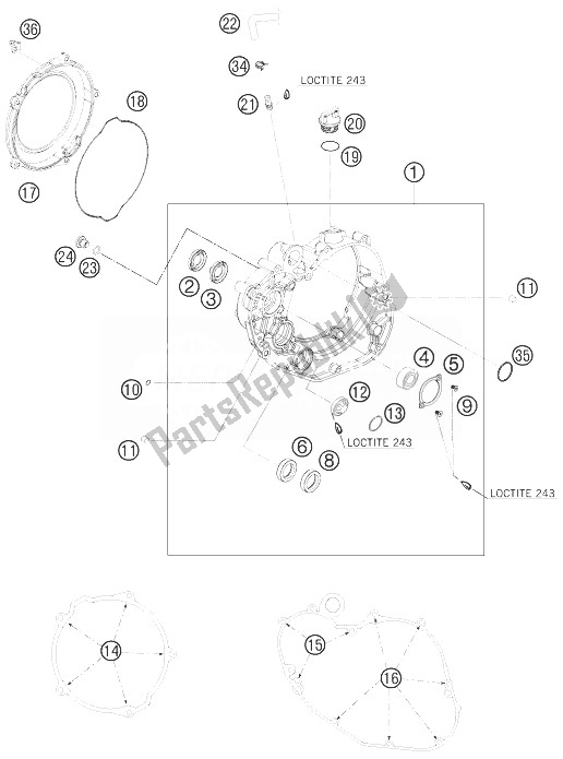 All parts for the Clutch Cover of the KTM 450 SX F USA 2010