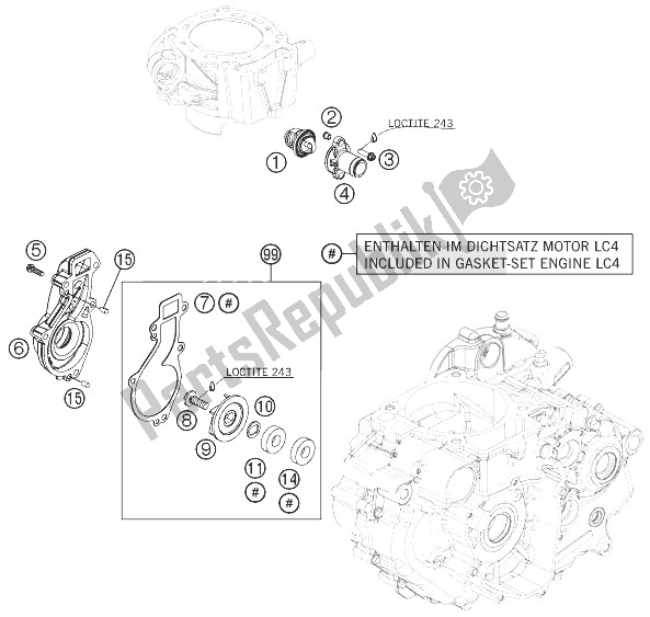 Alle onderdelen voor de Waterpomp van de KTM 690 Duke Black Australia United Kingdom 2010