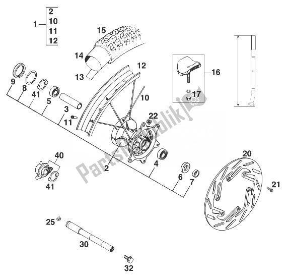 All parts for the Front Wheel 400-620 Sc '98 of the KTM 400 SUP Comp EXC USA 1998