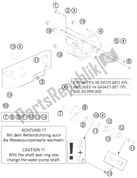 All parts for the Water Pump of the KTM 990 SM T Orange ABS Spec Edit Brazil 2011