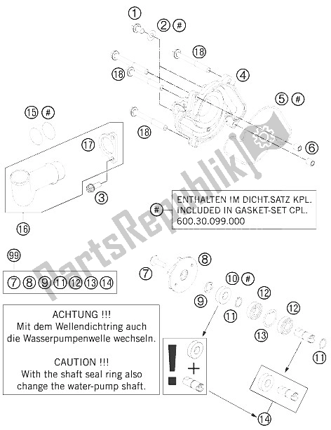 All parts for the Water Pump of the KTM 990 Superm T Orange ABS France 2011