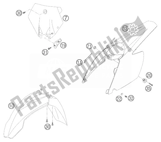 Alle onderdelen voor de Masker, Spatborden van de KTM 85 SX 17 14 Europe 2007