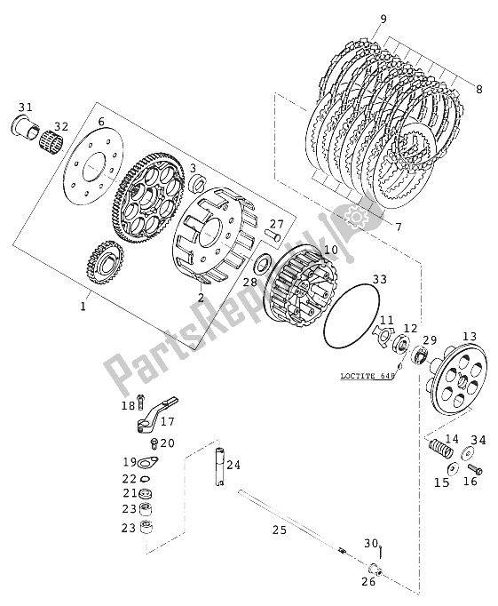 All parts for the Clutch E-starter of the KTM 640 Adventure R Australia 2001