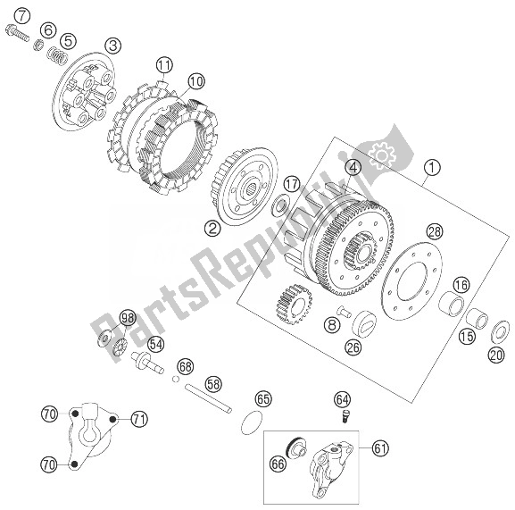 All parts for the Clutch of the KTM 85 SX 19 16 Europe 2007