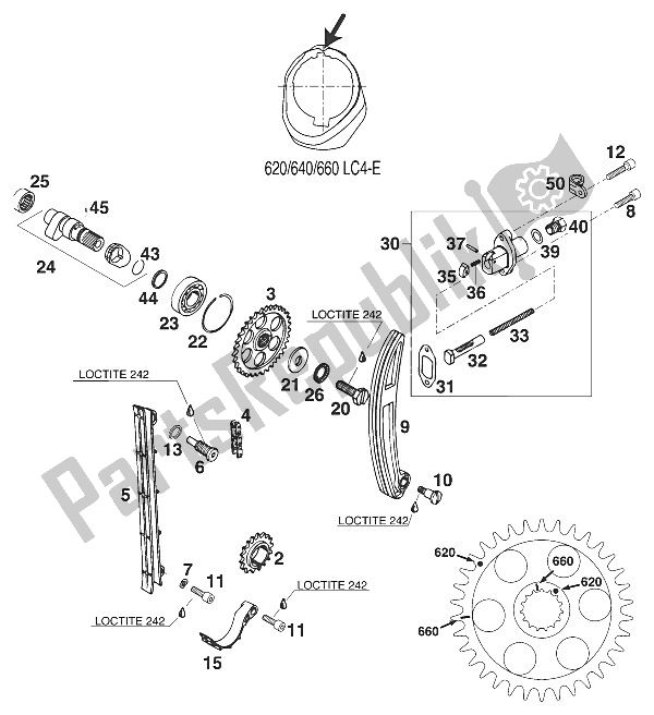 Todas las partes para árbol De Levas - Cadena - Tensor 660 Rallye '9 de KTM 660 Rallye Europe 2000