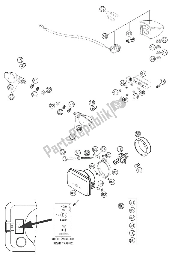 All parts for the Lighting System of the KTM 400 LS E MIL Europe 2005