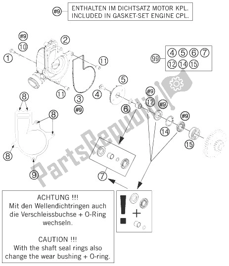 All parts for the Water Pump of the KTM 1190 Adventure ABS Grey Europe 2014