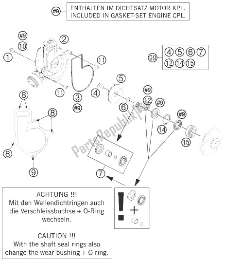 All parts for the Water Pump of the KTM 1190 Adventure R ABS Japan 2013