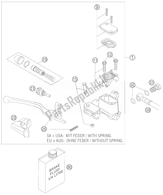 All parts for the Hand Brake Cylinder of the KTM 450 XC Europe 2007