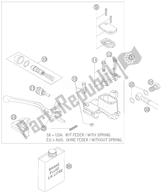 All parts for the Hand Brake Cylinder of the KTM 525 XC W USA 2007