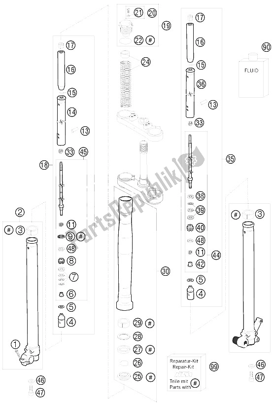 Toutes les pièces pour le Fourche Avant Démontée du KTM 65 SX Europe 6001H6 2008