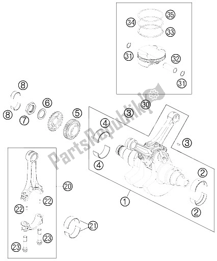 All parts for the Crankshaft, Piston of the KTM 990 ADV LIM Edit WH ABS 11 Europe 2011