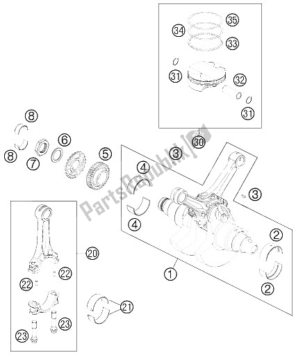 All parts for the Crankshaft, Piston of the KTM 990 Adventure Dakar Edition 11 France 2011