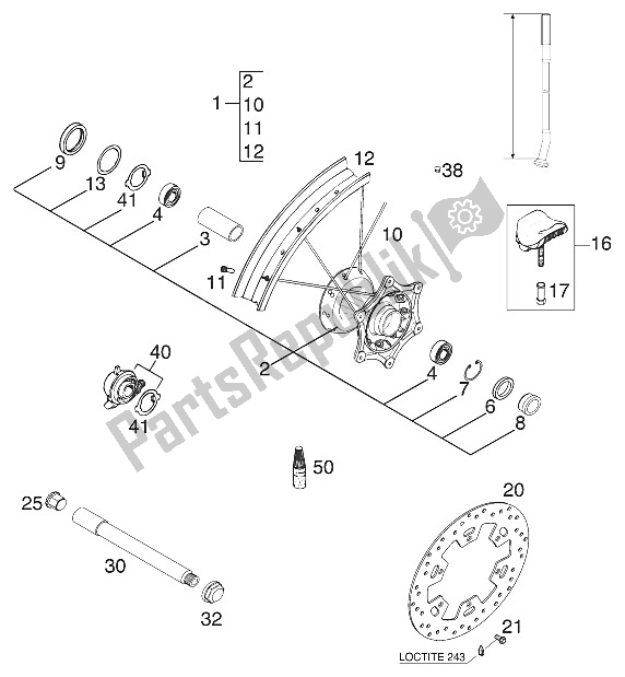 Tutte le parti per il Ruota Anteriore 125 Exe 2001 del KTM 125 EXE 80 Europe 2001