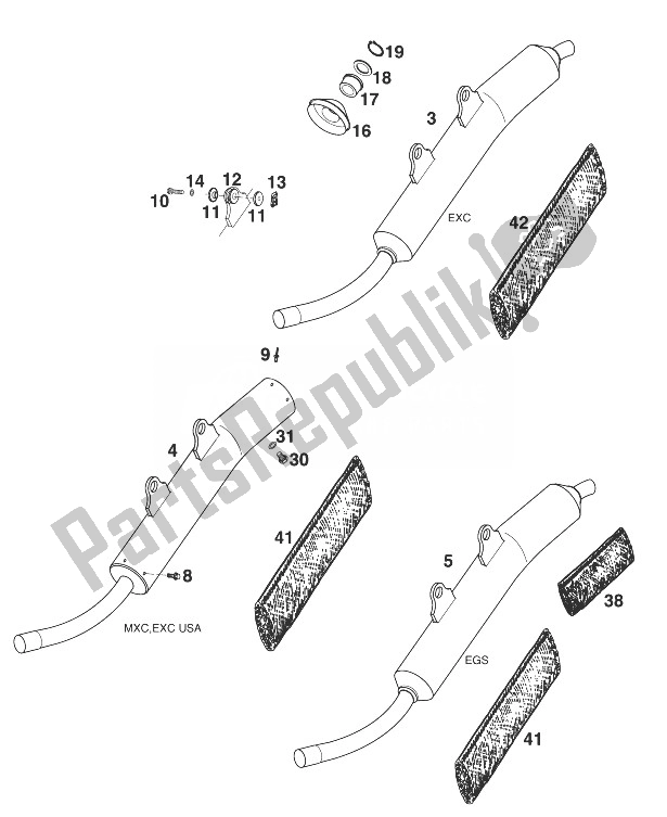 Tutte le parti per il Silenziatore 200 '98 del KTM 200 MXC 98 USA 1998