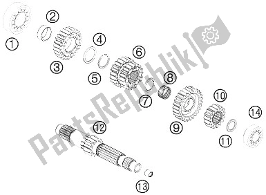 All parts for the Transmission I - Main Shaft of the KTM 990 Superm T Black ABS Europe 2012