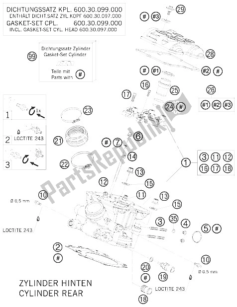 Toutes les pièces pour le Culasse Arrière du KTM 990 Supermoto Black USA 2008