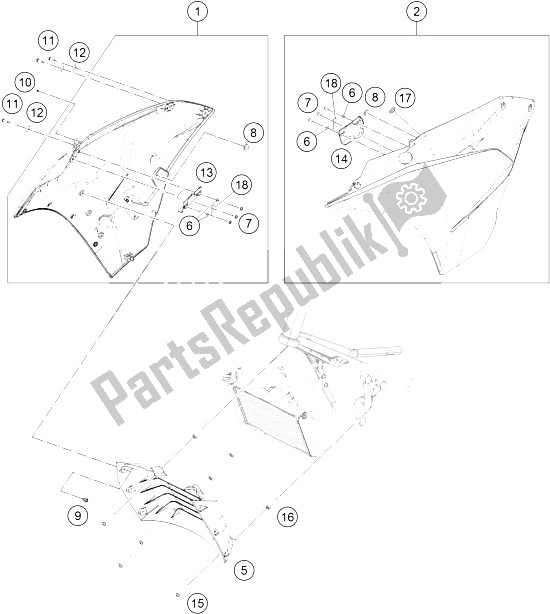 Todas las partes para Cubiertas Laterales de KTM RC 390 White ABS B D 15 USA 2015