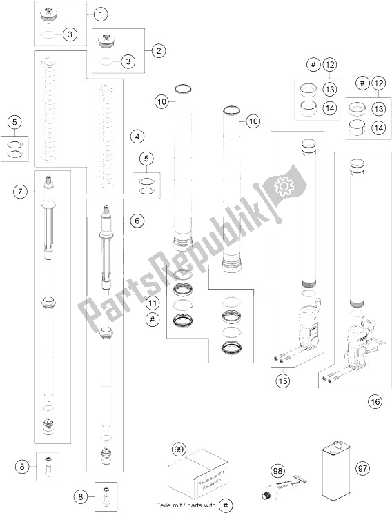 Toutes les pièces pour le Fourche Avant Démontée du KTM 690 Duke R ABS Australia 2016