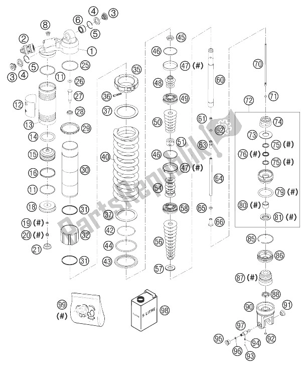 Alle onderdelen voor de Schok Abs. (ind. Delen) 125/200 van de KTM 125 EXC Europe 2003