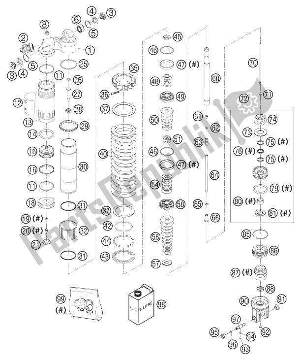 Alle onderdelen voor de Schok Abs. (ind. Delen) 125/200 van de KTM 200 EXC Australia 2003