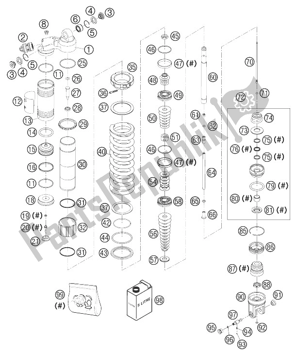 All parts for the Shock Abs. (indiv. Parts) Rac of the KTM 250 EXC Racing Australia 2003