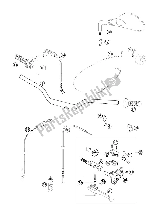 All parts for the Handlebar, Controls of the KTM 640 LC4 Supermoto Prestige 06 Australia United Kingdom 2006