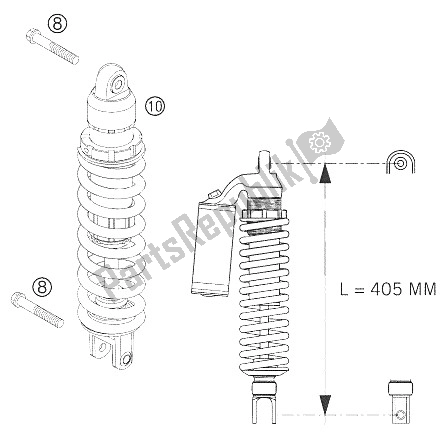 All parts for the Shock Absorber of the KTM 125 EXC Europe 2005