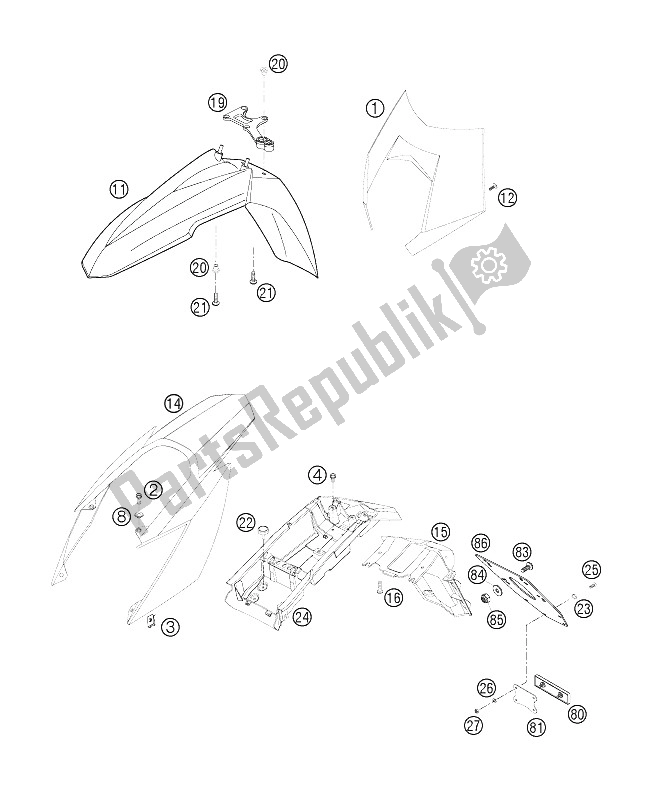 All parts for the Mask, Fenders of the KTM 640 LC4 Supermoto Orange 06 Europe 2006