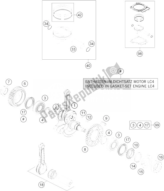 All parts for the Crankshaft, Piston of the KTM 690 Duke Black ABS USA 2014