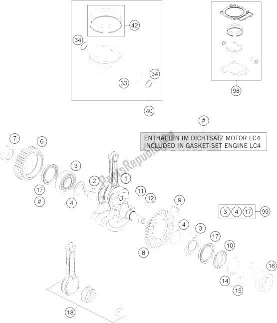 All parts for the Crankshaft, Piston of the KTM 690 Duke R ABS CKD Malaysia 2014