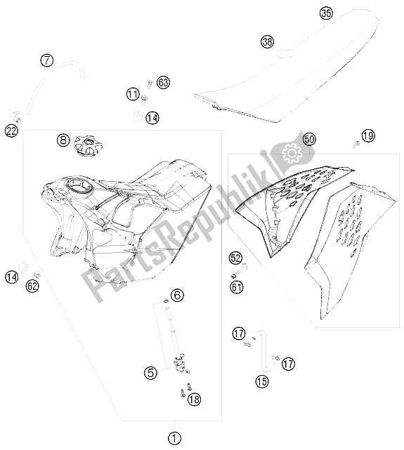 All parts for the Tank, Seat, Cover of the KTM 250 EXC Europe 2008