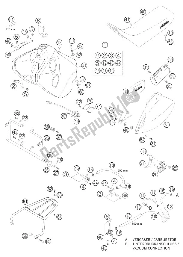 Todas las partes para Tanque, Asiento, Tapa de KTM 640 LC4 Adventure USA 2006