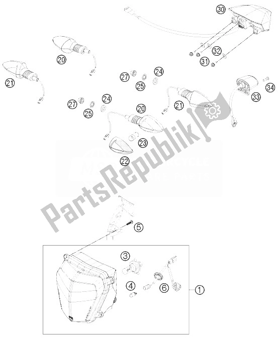 All parts for the Lighting System of the KTM 690 Duke Black ABS Europe 2014